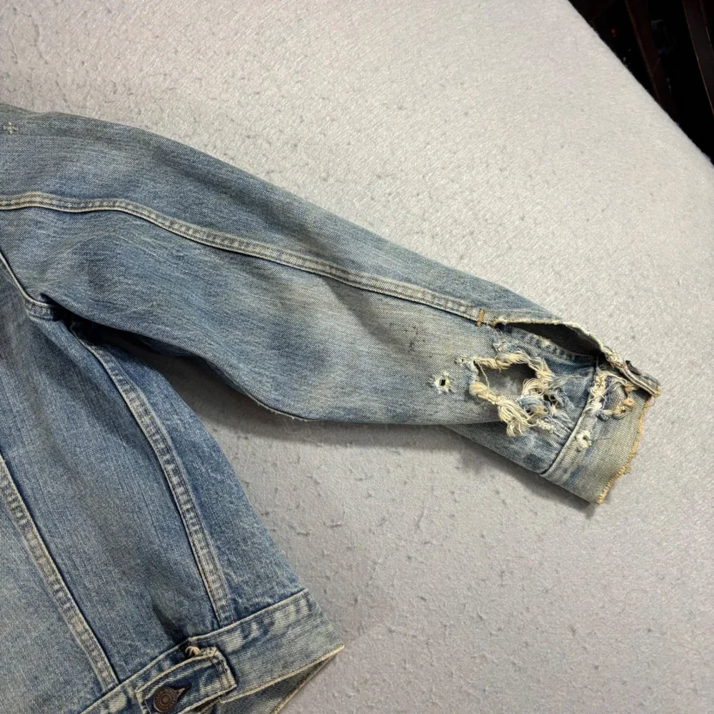 Vintage Levis 70505 0217 Denim Trucker Jacket Medium Wash Distressed 1970s 1980s - Picture 15 of 16
